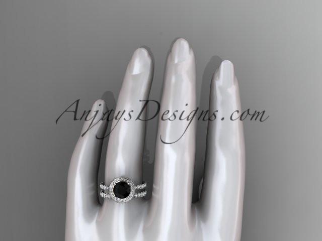 platinum diamond unique wedding ring, engagement ring with a Black Diamond center stone ADER106S - AnjaysDesigns