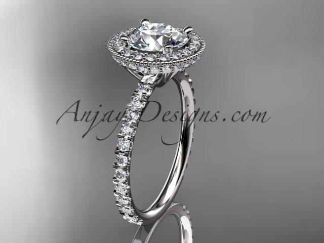 14kt white gold diamond unique engagement ring, wedding ring ADER106 - AnjaysDesigns