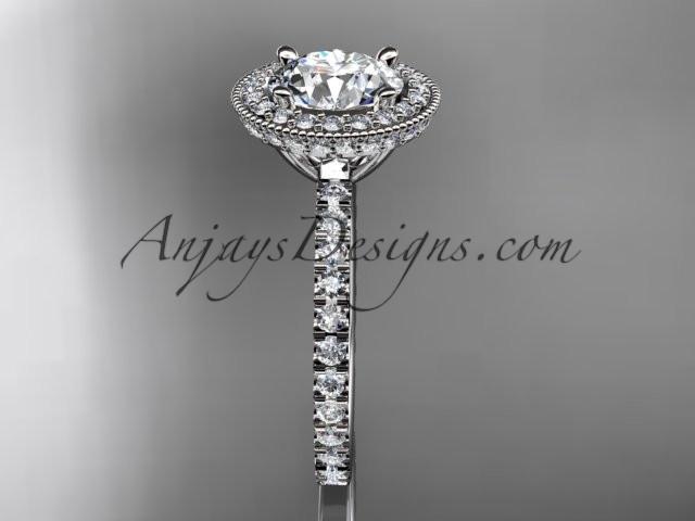 14kt white gold diamond unique engagement ring, wedding ring ADER106 - AnjaysDesigns