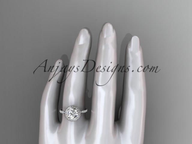14kt white gold diamond unique engagement ring, wedding ring ADER106 - AnjaysDesigns