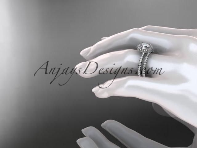 platinum diamond unique wedding ring, engagement set with a "Forever One" Moissanite center stone ADER106S - AnjaysDesigns