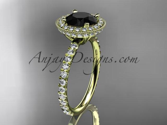 14kt yellow gold diamond unique engagement ring, wedding ring with a Black Diamond center stone ADER106 - AnjaysDesigns