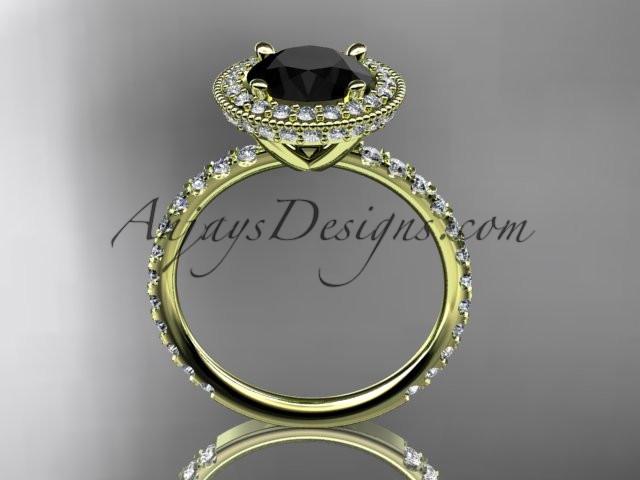 14kt yellow gold diamond unique engagement ring, wedding ring with a Black Diamond center stone ADER106 - AnjaysDesigns