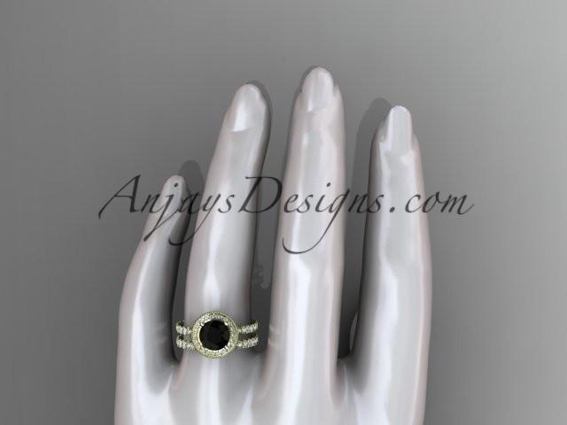 14kt yellow gold diamond unique wedding ring, engagement ring with a Black Diamond center stone ADER106S - AnjaysDesigns