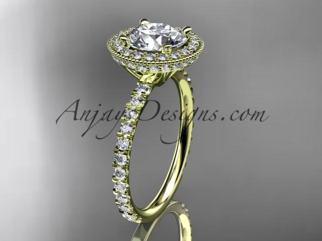 14kt yellow gold diamond unique engagement ring, wedding ring with a "Forever One" Moissanite center stone ADER106 - AnjaysDesigns