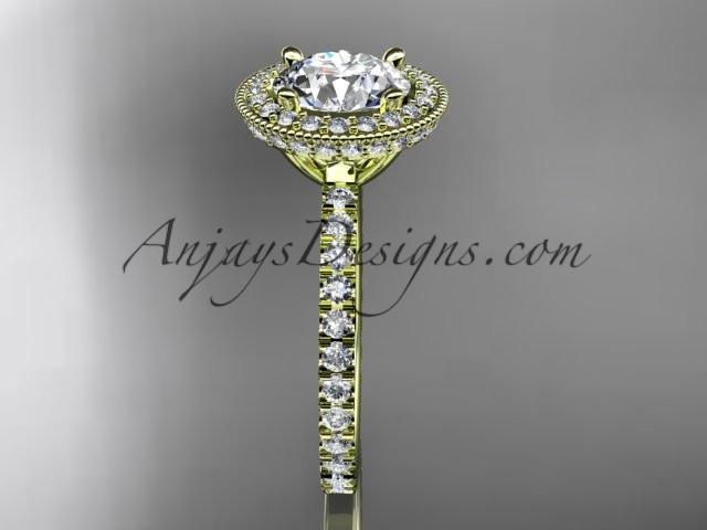 14kt yellow gold diamond unique engagement ring, wedding ring with a "Forever One" Moissanite center stone ADER106 - AnjaysDesigns