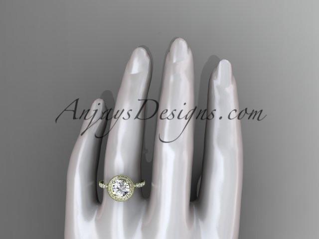 14kt yellow gold diamond unique engagement ring, wedding ring with a "Forever One" Moissanite center stone ADER106 - AnjaysDesigns