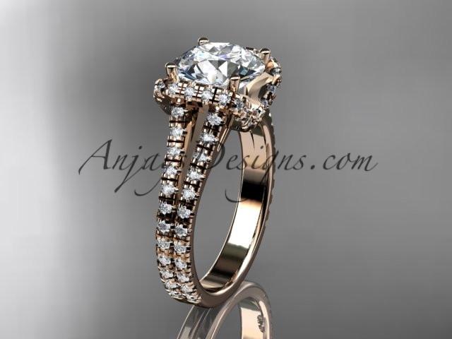 14kt rose gold diamond unique engagement ring, wedding ring with a "Forever One" Moissanite center stone ADER107 - AnjaysDesigns
