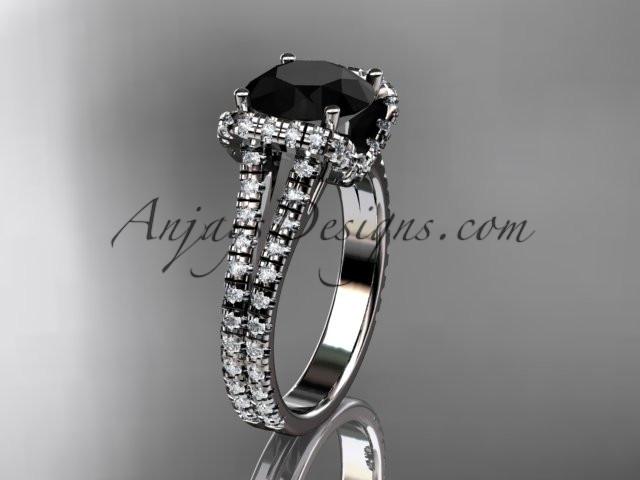 platinum diamond unique engagement ring, wedding ring with a Black Diamond center stone ADER107 - AnjaysDesigns