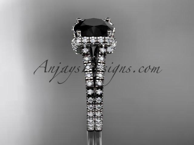14kt white gold diamond unique engagement ring, wedding ring with a Black Diamond center stone ADER107 - AnjaysDesigns