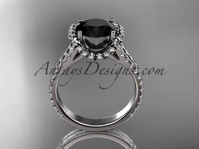 platinum diamond unique engagement ring, wedding ring with a Black Diamond center stone ADER107 - AnjaysDesigns