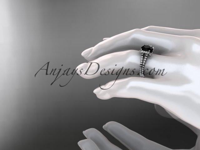14kt white gold diamond unique engagement ring, wedding ring with a Black Diamond center stone ADER107 - AnjaysDesigns