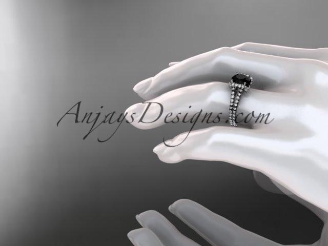 platinum diamond unique engagement ring, wedding ring with a Black Diamond center stone ADER107 - AnjaysDesigns