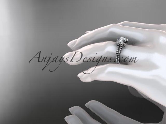 14kt white gold diamond unique engagement ring, wedding ring ADER107 - AnjaysDesigns