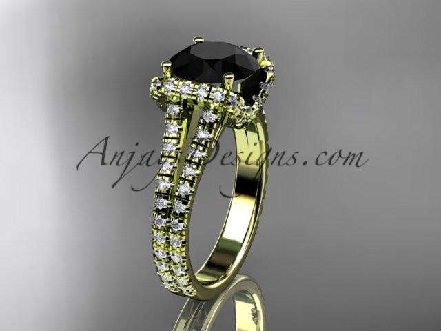 14kt yellow gold diamond unique engagement ring, wedding ring with a Black Diamond center stone ADER107 - AnjaysDesigns