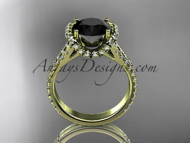 14kt yellow gold diamond unique engagement ring, wedding ring with a Black Diamond center stone ADER107 - AnjaysDesigns