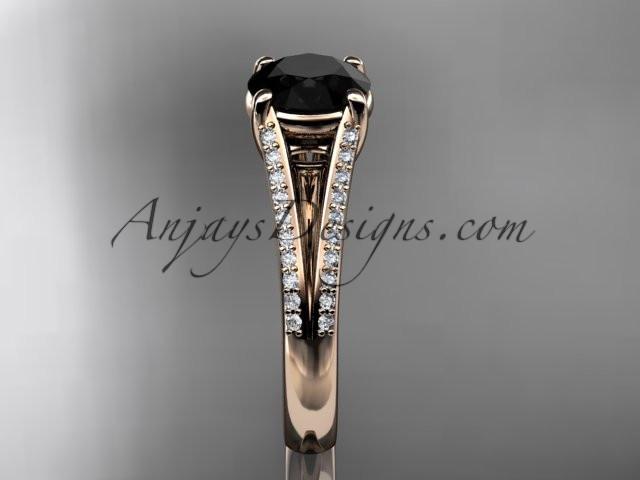 14kt rose gold diamond unique engagement ring, wedding ring with a Black Diamond center stone ADER108 - AnjaysDesigns