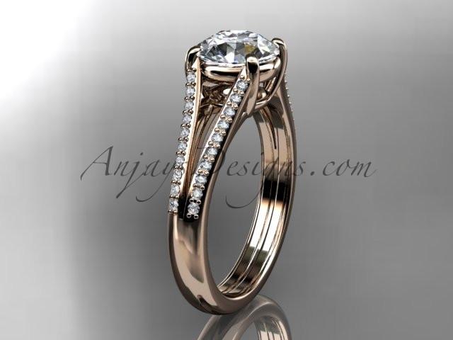 14kt rose gold diamond unique engagement ring, wedding ring with a "Forever One" Moissanite center stone ADER108 - AnjaysDesigns