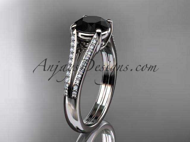 14kt white gold diamond unique engagement ring, wedding ring with a Black Diamond center stone ADER108 - AnjaysDesigns
