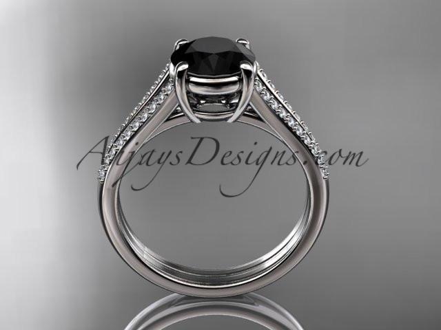 platinum diamond unique engagement ring, wedding ring with a Black Diamond center stone ADER108 - AnjaysDesigns
