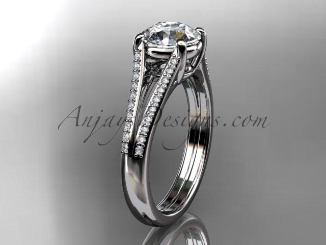14kt white gold diamond unique engagement ring, wedding ring ADER108 - AnjaysDesigns
