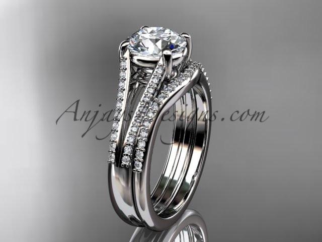 platinum diamond unique engagement set, wedding ring ADER108S - AnjaysDesigns