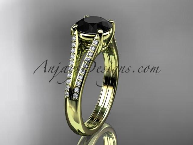 14kt yellow gold diamond unique engagement ring, wedding ring with a Black Diamond center stone ADER108 - AnjaysDesigns