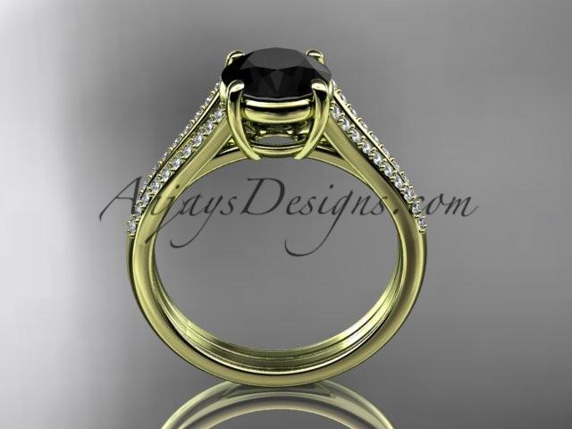 14kt yellow gold diamond unique engagement ring, wedding ring with a Black Diamond center stone ADER108 - AnjaysDesigns