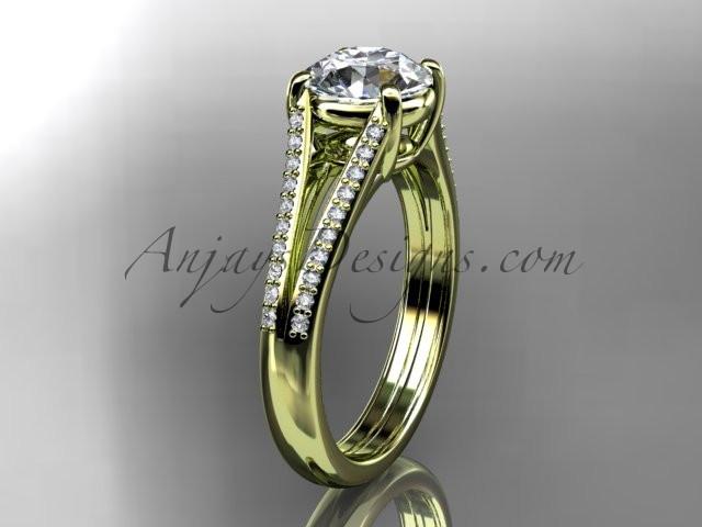 14kt yellow gold diamond unique engagement ring, wedding ring with a "Forever One" Moissanite center stone ADER108 - AnjaysDesigns