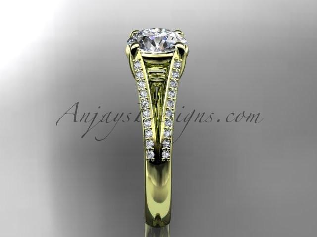 14kt yellow gold diamond unique engagement ring, wedding ring with a "Forever One" Moissanite center stone ADER108 - AnjaysDesigns
