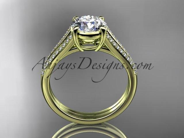 14kt yellow gold diamond unique engagement ring, wedding ring with a "Forever One" Moissanite center stone ADER108 - AnjaysDesigns