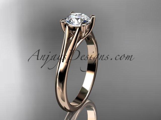 14kt rose gold diamond unique engagement ring, wedding ring, solitaire ring with a "Forever One" Moissanite center stone ADER109 - AnjaysDesigns