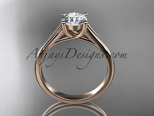 14kt rose gold diamond unique engagement ring, wedding ring, solitaire ring ADER109 - AnjaysDesigns