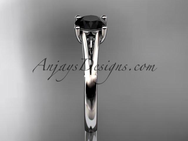 14kt white gold diamond unique engagement ring, wedding ring, solitaire ring with a Black Diamond center stone ADER109 - AnjaysDesigns