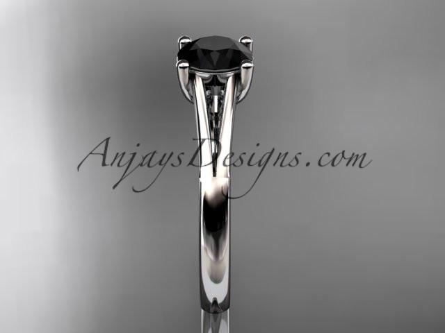 platinum diamond unique engagement ring, wedding ring, solitaire ring with a Black Diamond center stone ADER109 - AnjaysDesigns