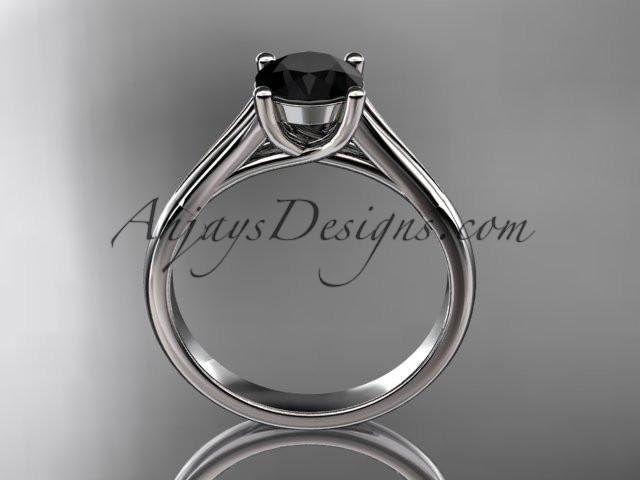 platinum diamond unique engagement ring, wedding ring, solitaire ring with a Black Diamond center stone ADER109 - AnjaysDesigns