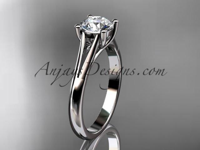 platinum unique engagement ring, wedding ring, solitaire ring with a "Forever One" Moissanite center stone ADER109 - AnjaysDesigns
