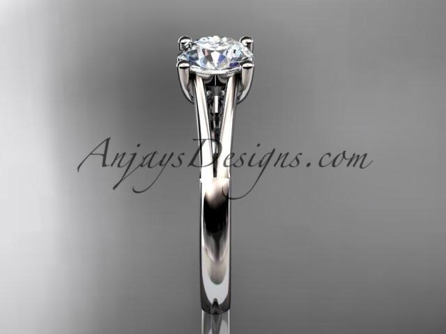 platinum unique engagement ring, wedding ring, solitaire ring with a "Forever One" Moissanite center stone ADER109 - AnjaysDesigns