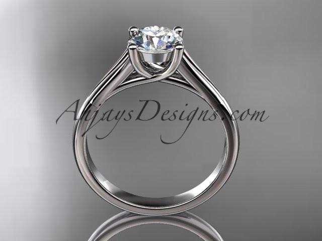 platinum unique engagement ring, wedding ring, solitaire ring with a "Forever One" Moissanite center stone ADER109 - AnjaysDesigns