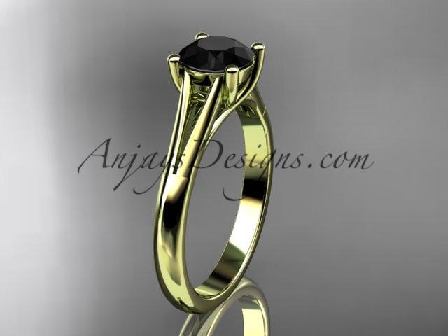 14kt yellow gold diamond unique engagement ring, wedding ring, solitaire ring with a Black Diamond center stone ADER109 - AnjaysDesigns