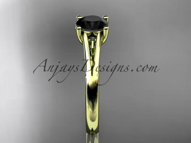 14kt yellow gold diamond unique engagement ring, wedding ring, solitaire ring with a Black Diamond center stone ADER109 - AnjaysDesigns