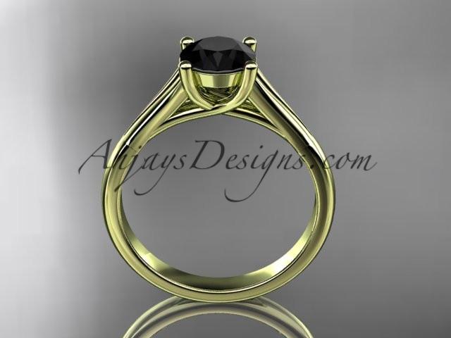 14kt yellow gold diamond unique engagement ring, wedding ring, solitaire ring with a Black Diamond center stone ADER109 - AnjaysDesigns