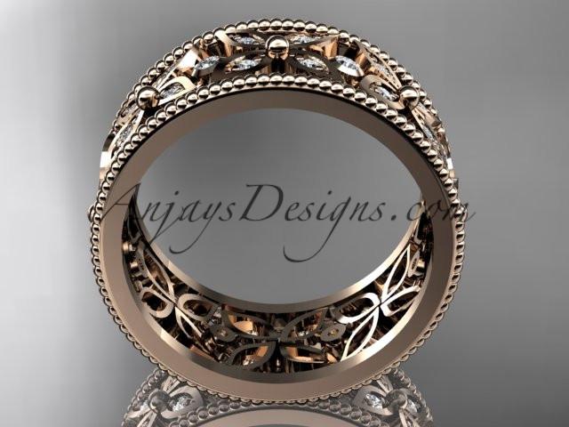 14k rose gold diamond leaf and vine wedding band,engagement ring ADLR10B - AnjaysDesigns, Diamond Wedding Bands - Jewelry, Anjays Designs - AnjaysDesigns, AnjaysDesigns - AnjaysDesigns.co, 