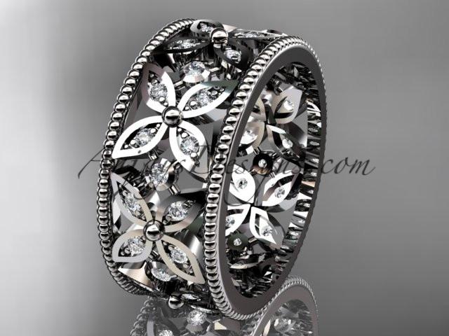 14k white gold diamond leaf and vine wedding band,engagement ring ADLR10B - AnjaysDesigns