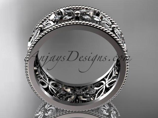 14k white gold diamond leaf and vine wedding band,engagement ring ADLR10B - AnjaysDesigns