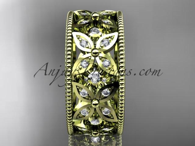 14k yellow gold diamond leaf and vine wedding band,engagement ring ADLR10B - AnjaysDesigns