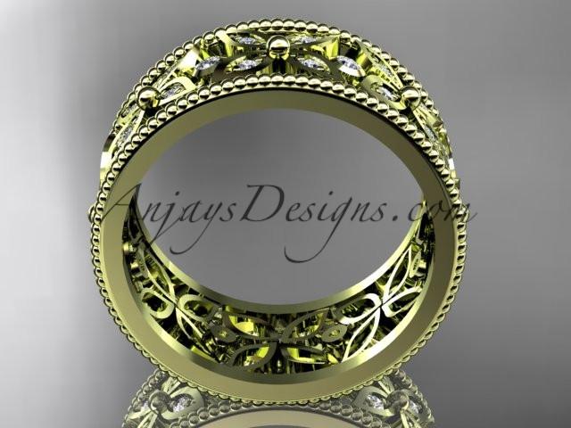 14k yellow gold diamond leaf and vine wedding band,engagement ring ADLR10B - AnjaysDesigns