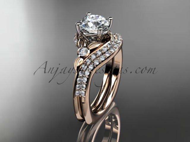 14kt rose gold diamond leaf and vine engagement ring set  ADLR112S - AnjaysDesigns