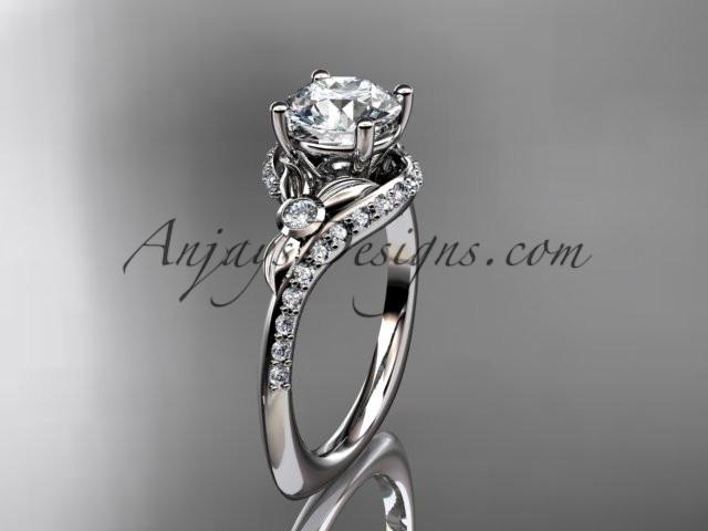platinum diamond leaf and vine engagement ring ADLR112 - AnjaysDesigns