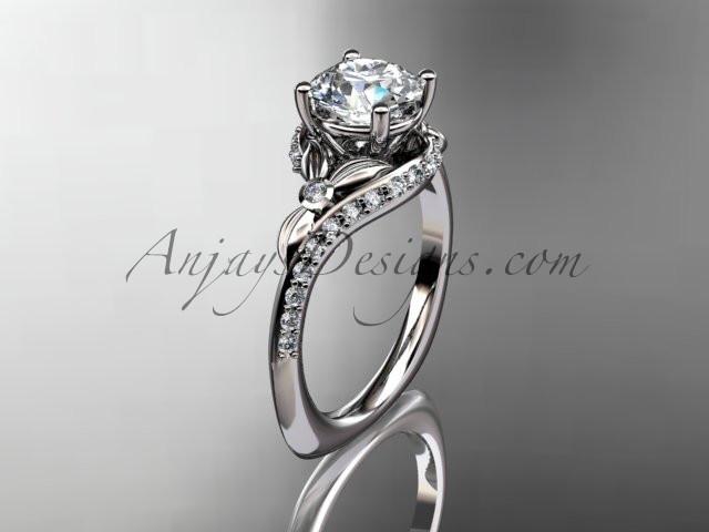 14kt white gold diamond leaf and vine engagement ring ADLR112 - AnjaysDesigns